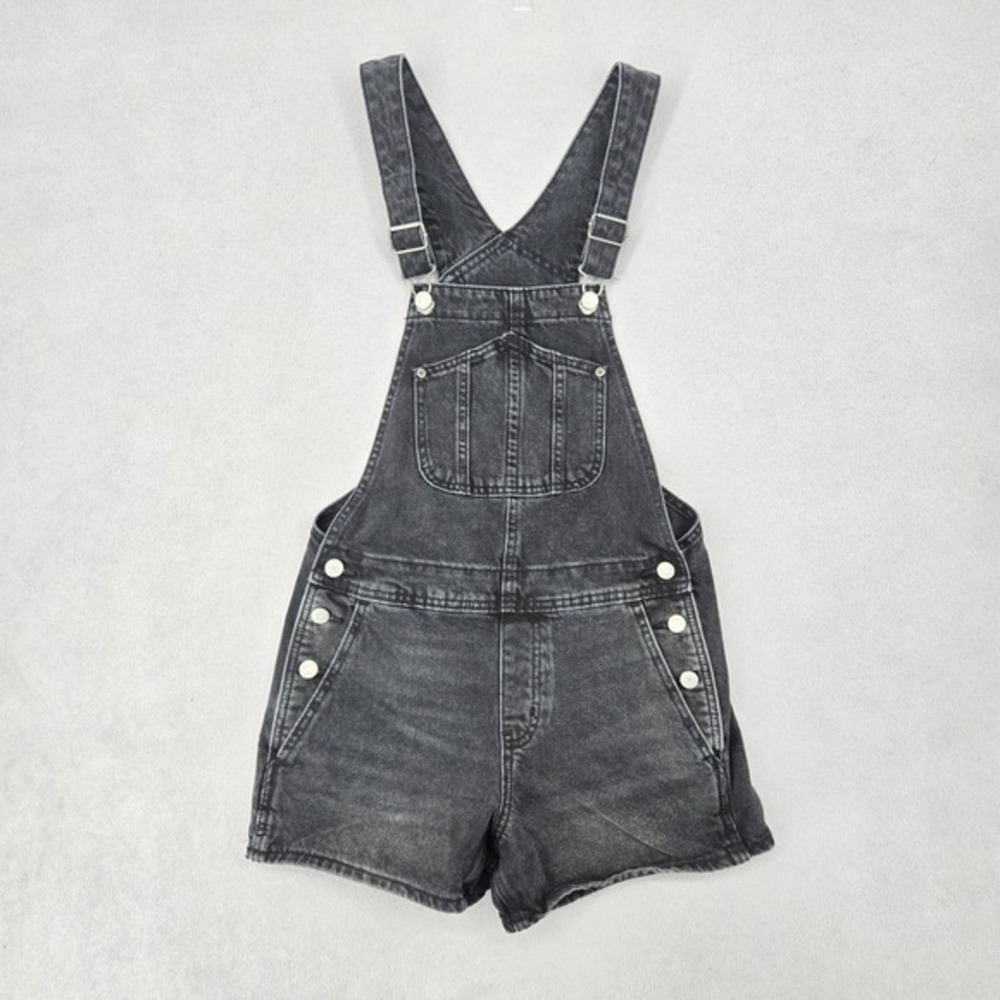 Old Navy Womens XS Black Denim Shortalls Overalls Faded Utility Grunge Indie